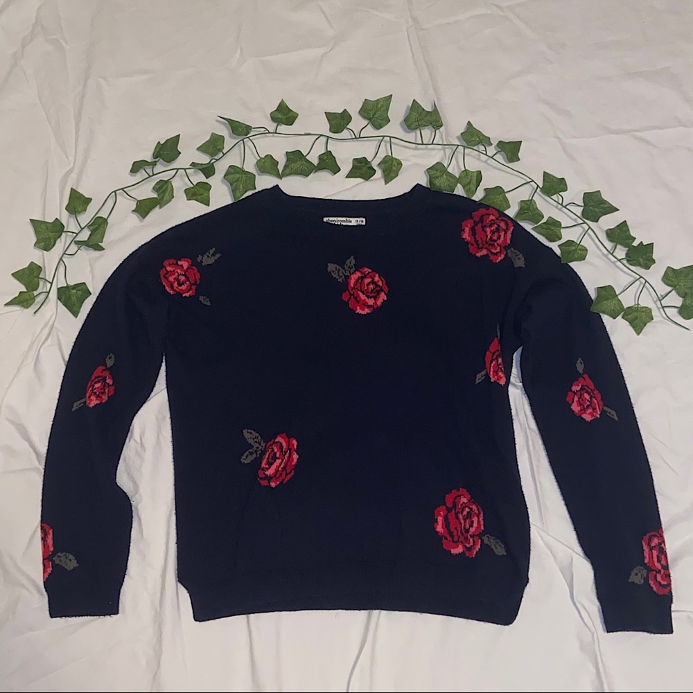 Abercrombie Kids Navy Sweater With Roses